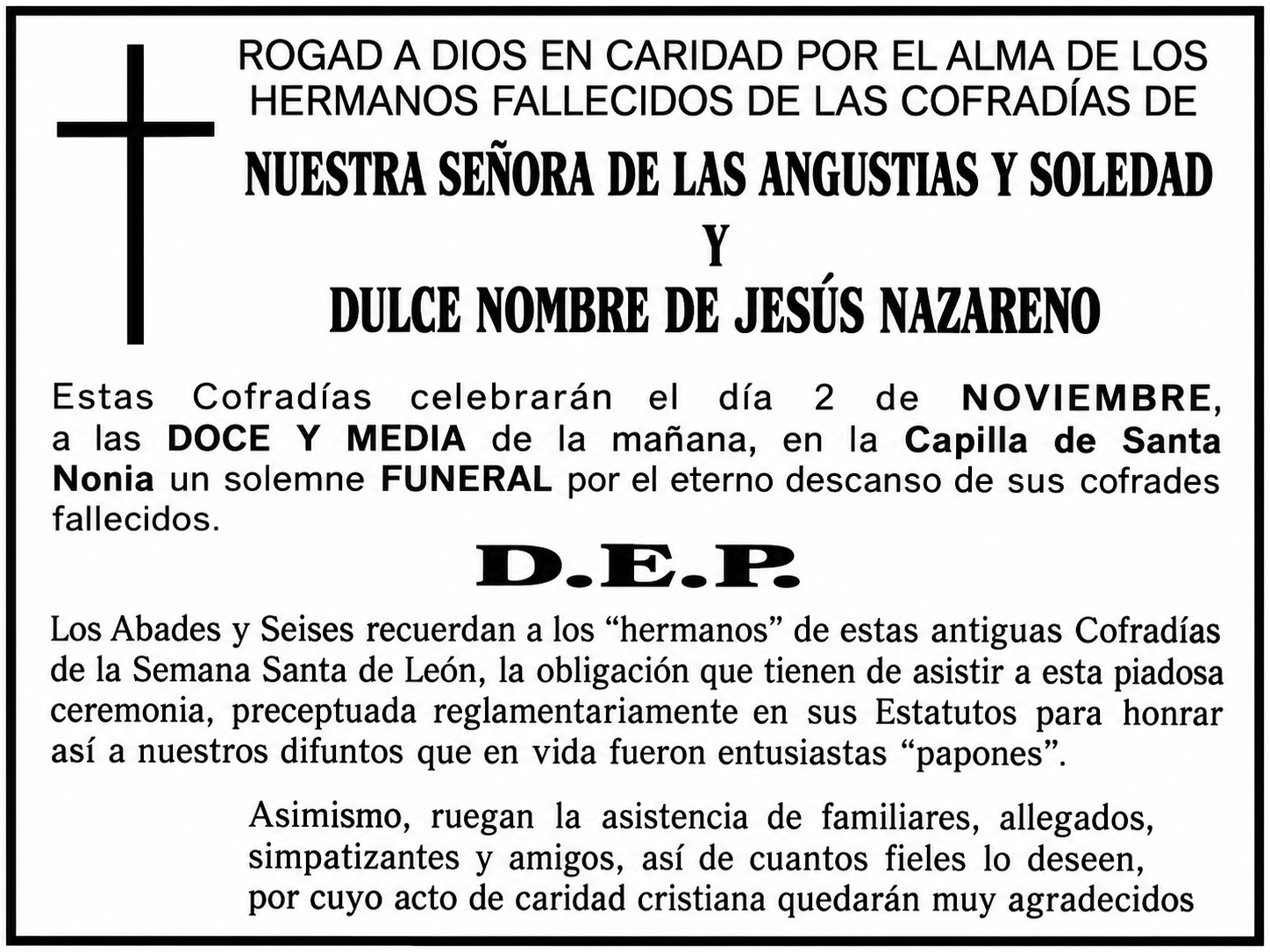 Esquela Cofrade en Blanco y Negro